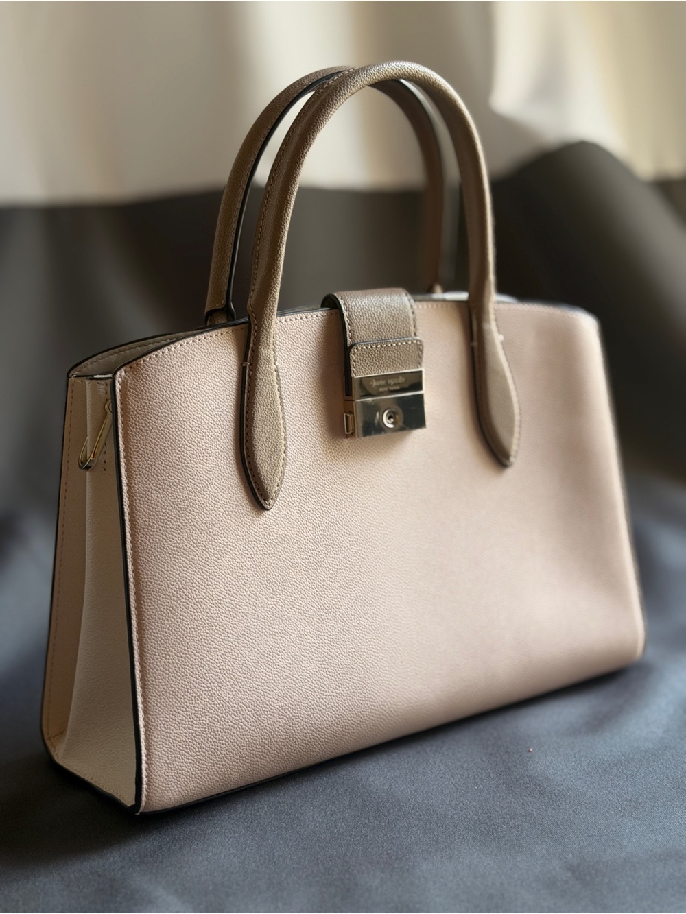 Kate Spade Voyage Medium Satchel Pale Pink + taupe + white color block handbag